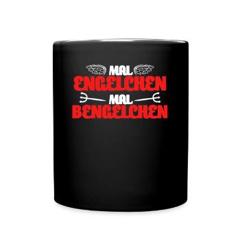 Engelchen Bengelchen Witz Bengel Engel - Tasse einfarbig - Schwarz - Vorne