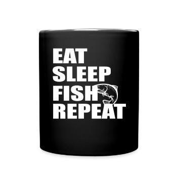 Eat Sleep Fish Wiederholung - - Tasse einfarbig - Schwarz - Vorne