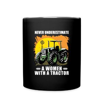 Never underestimate a Woman with a Tractor I farm - Full Colour Mug - black - Front