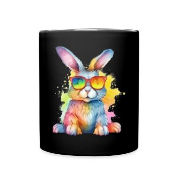 Lapin coloré cool avec des lunettes de soleil lapin - Mug uni - noir - Devant