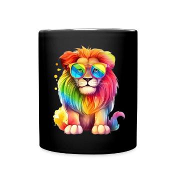 Cool colorful lion with sunglasses - Full Colour Mug - black - Front