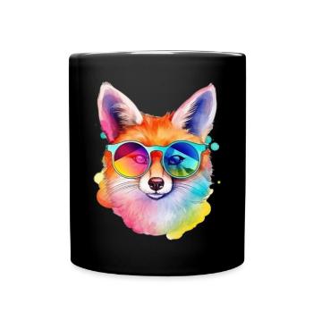 Colorful cool fox with sunglasses - Full Colour Mug - black - Front