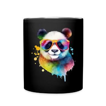 Cooler bunter Panda mit Sonnenbrille - Tasse einfarbig - Schwarz - Vorne