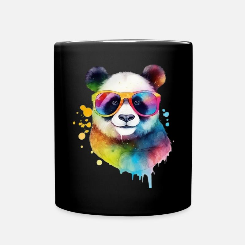 Cooler bunter Panda mit Sonnenbrille - Tasse einfarbig - Schwarz