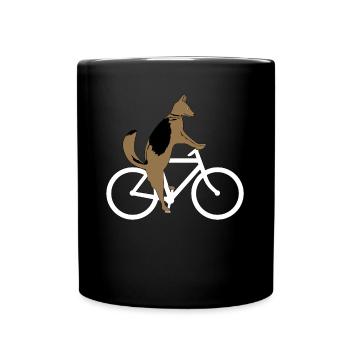 German Shepherd on bike - Full Colour Mug - black - Front