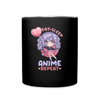Eat Sleep Anime Repeat I Chibi Kawaii Otaku - Full Colour Mug - black - Front