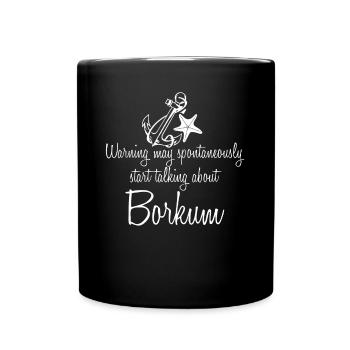 Borkum mit Anker und Seestern - Tasse einfarbig - Schwarz - Vorne