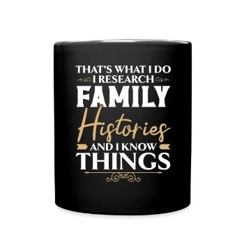 Ich erforsche Familiengeschichten und ich weiß Din - Tasse einfarbig - Schwarz - Vorne