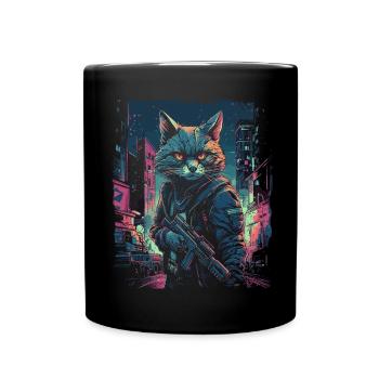 Katze Cyber Cat Katzen Punk - Tasse einfarbig - Schwarz - Vorne