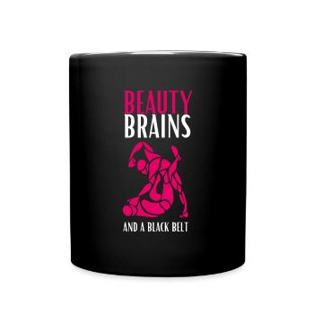 Des cerveaux de beauté et une ceinture noire - Mug uni - noir - Devant