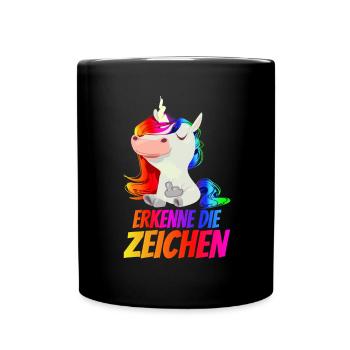 Erkenne die Zeichen - Mittelfinger Einhorn - Tasse einfarbig - Schwarz - Vorne