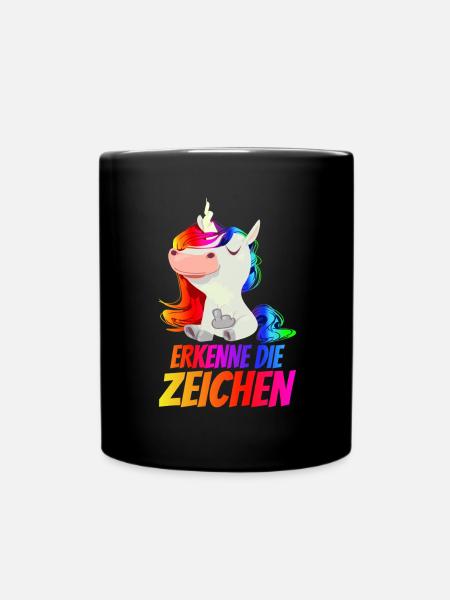 Erkenne die Zeichen - Mittelfinger Einhorn - Tasse einfarbig - Schwarz