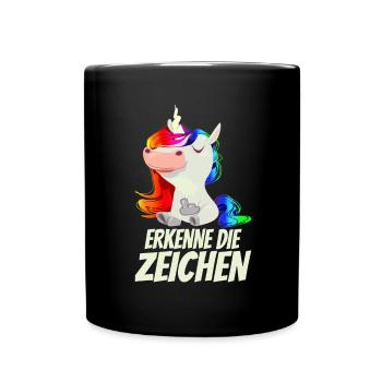 Erkenne die Zeichen - Mittelfinger Einhorn - Tasse einfarbig - Schwarz - Vorne