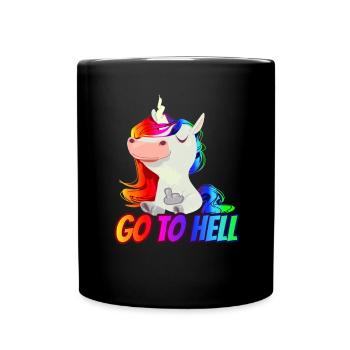 Geh - Mittelfinger-Regenbogen-Einhorn - Tasse einfarbig - Schwarz - Vorne