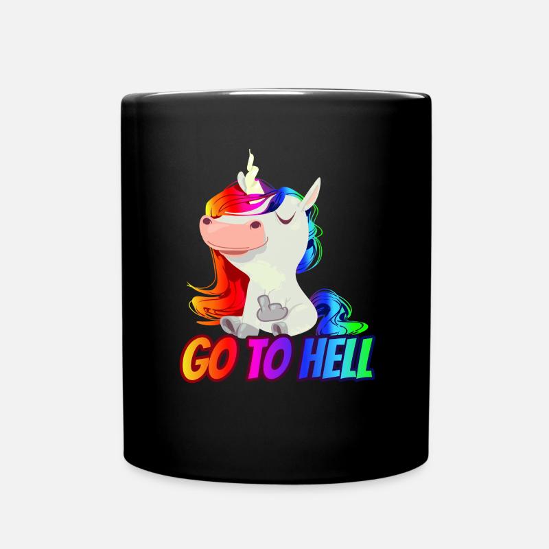 Geh - Mittelfinger-Regenbogen-Einhorn - Tasse einfarbig - Schwarz