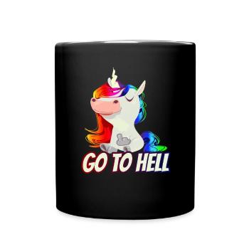Geh - Mittelfinger-Regenbogen-Einhorn - Tasse einfarbig - Schwarz - Vorne