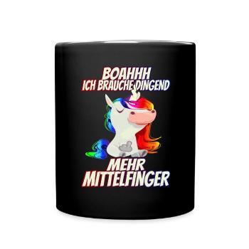 Ich brauche dringend mehr Mittelfinger Regenbogen - Tasse einfarbig - Schwarz - Vorne