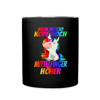 Mein Motto Kopf Hoch Mittelfinger Höher - - Tasse einfarbig - Schwarz - Vorne