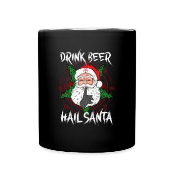 Drink Beer Hail Santa I Baphomet Death Metal - Tasse einfarbig - Schwarz - Vorne