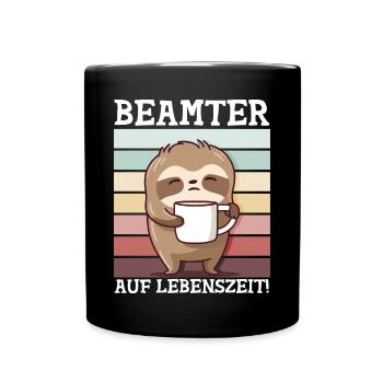 Beamter auf Lebenszeit Kaffee trinken Faultier - Tasse einfarbig - Schwarz - Vorne