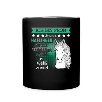 Haflinger Reiten Reiter Witz Pferde - Tasse einfarbig - Schwarz - Vorne