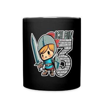 Ich bin 3 - 3. Geburtstag - Ritter - Tasse einfarbig - Schwarz - Vorne