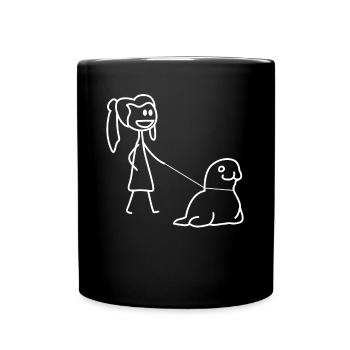 Robbe Seehund Gassi gehen Seerobbe - Tasse einfarbig - Schwarz - Vorne