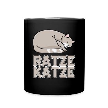 Hauskatze Müde Schlafende Ratze Katze - Tasse einfarbig - Schwarz - Vorne