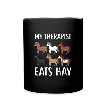 HORSESPACKMYTHERAPISTEATSHAY - Full Colour Mug - black - Front