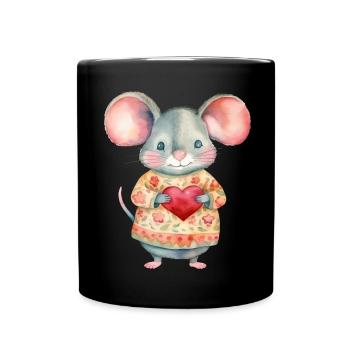 Niedliche & süße Maus mit Herz Liebe - Tasse einfarbig - Schwarz - Vorne
