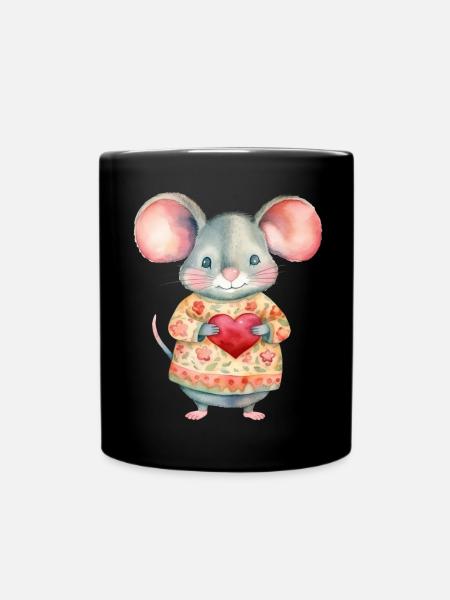 Niedliche & süße Maus mit Herz Liebe - Tasse einfarbig - Schwarz