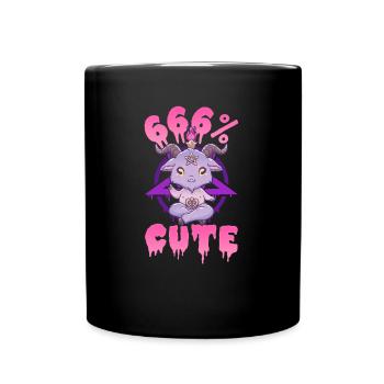 666% Cute Satanic Chibi Anime Kawaii Baphomet - Tasse einfarbig - Schwarz - Vorne
