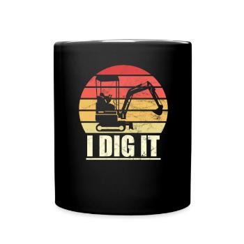 Retro Bagger Spruch Baggerfahrer Baustelle - Tasse einfarbig - Schwarz - Vorne