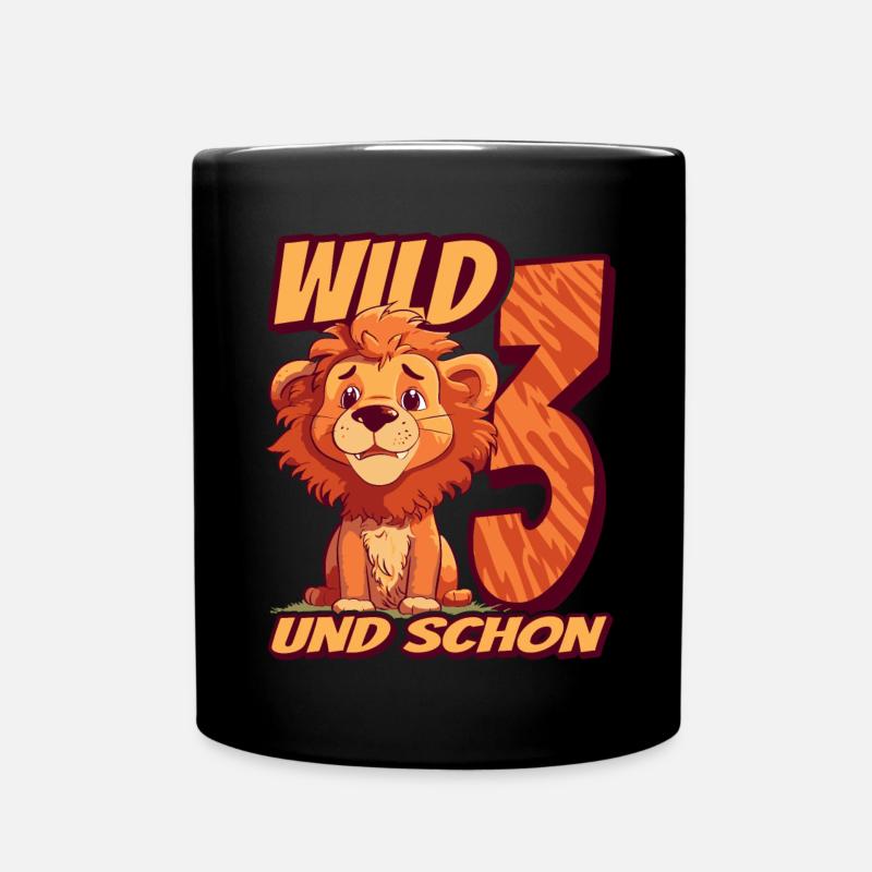 Wild und schon 3 Jahre - 3. Geburtstag Löwe - Tasse einfarbig - Schwarz