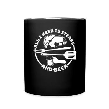 Grillen Steaks und Bier Grillmeister - Tasse einfarbig - Schwarz - Vorne