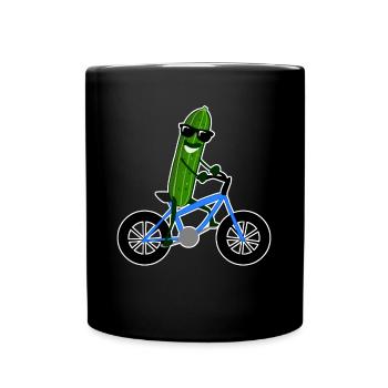 Gurke auf Fahrrad Gurken - Tasse einfarbig - Schwarz - Vorne