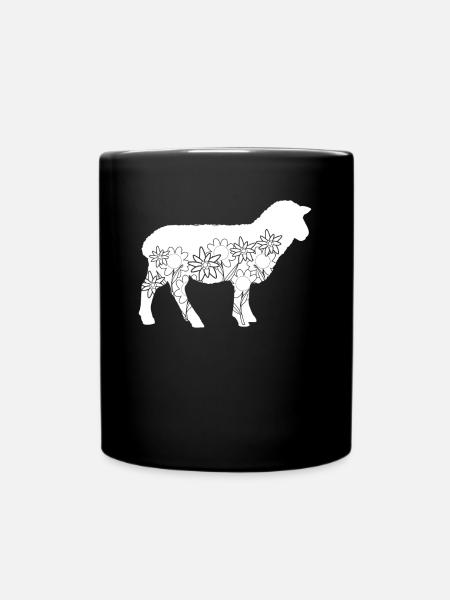 Schaf Blumen Schafe Blüten Schäfchen - Tasse einfarbig - Schwarz