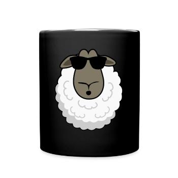Schaf mit Sonnenbrille Schafe Schäfchen - Tasse einfarbig - Schwarz - Vorne