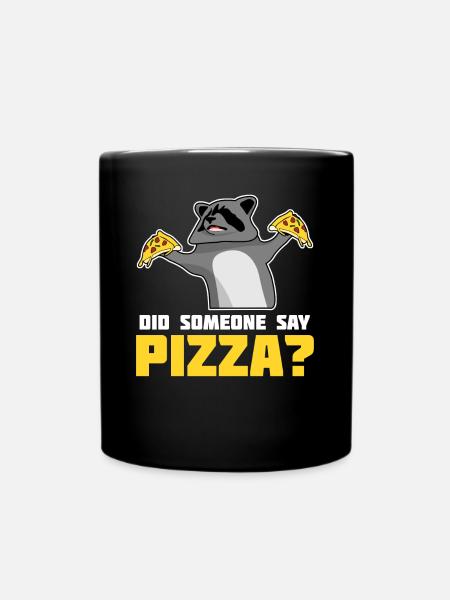 Waschbär mit Pizza - Tasse einfarbig - Schwarz