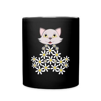 Chat marguerite de fleurs - Mug uni - noir - Devant
