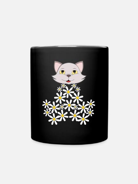 Gänseblümchen Katze aus Blüten - Tasse einfarbig - Schwarz
