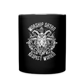 Worship Satan Respect Women Satanic Baphomet - Tasse einfarbig - Schwarz - Vorne