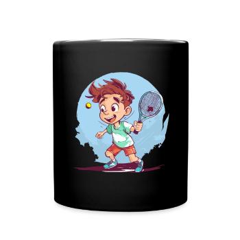 Tennis Playing Boy - Children's Tennis - Full Colour Mug - black - Front
