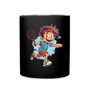 Federball Spielender Junge - Kids Badminton - Tasse einfarbig - Schwarz - Vorne
