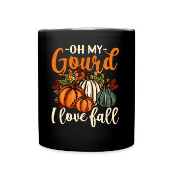 Oh My Gourd Happy Fall Y'all Funny Pumpkin Gift - Full Colour Mug - black - Front