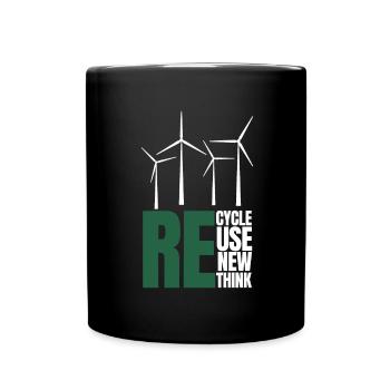 Recycle Reuse Renew Rethink Wind Turbine - Wind - Full Colour Mug - black - Front