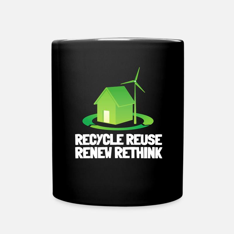 Recycle Réutiliser Renew Rethink Wind Turbine - Wind - Mug uni - noir