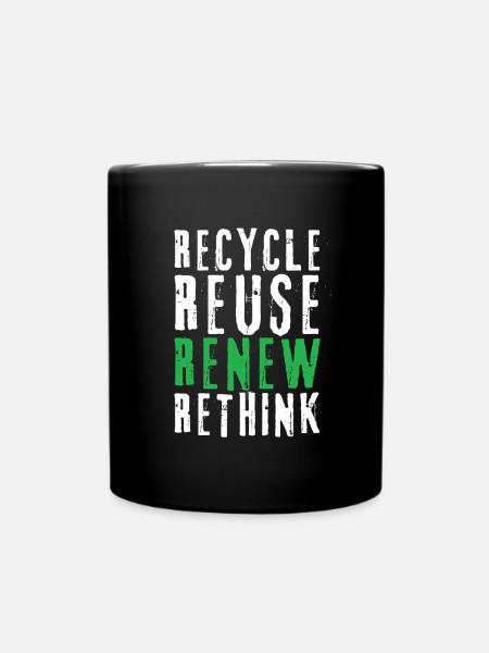 Recycle Réutiliser Renew Rethink Wind Turbine - Wind - Mug uni - noir
