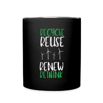 Recycle Reuse Renew Rethink Wind Turbine - Wind - Full Colour Mug - black - Front