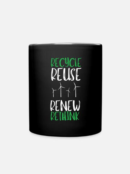 Recycle Réutiliser Renew Rethink Wind Turbine - Wind - Mug uni - noir